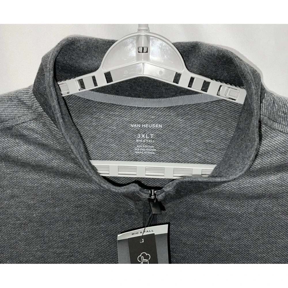 NWT Men's Van Heusen Big & Tall Mock Neck Quarter Zip Twill‎ Sweater Grey 3XLT